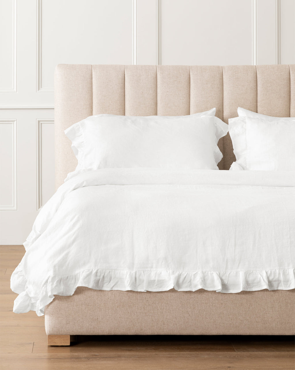 Ruffle White Linen Duvet Cover